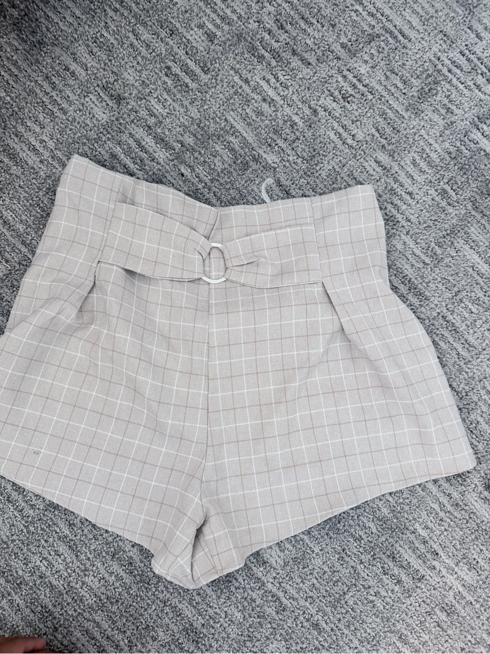 SHEIN High-Waist Plaid Belted Shorts - Light Beige